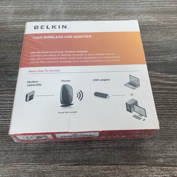Belkin N300 High Performance Wireless Wi-Fi USB Adapter New NIB - Picture 2 of 3